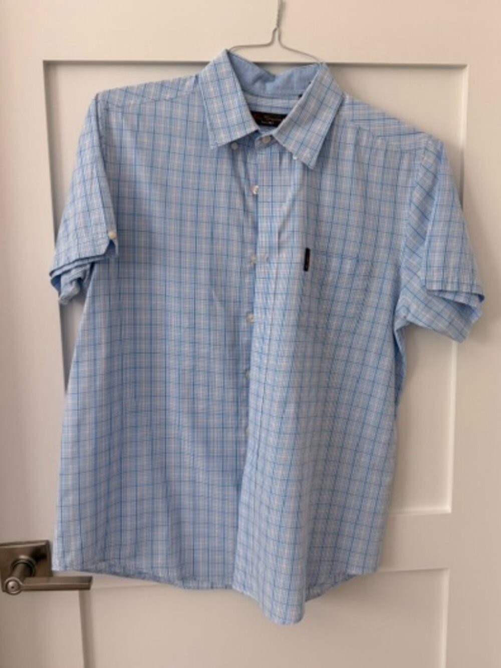 Mens Ben Sherman Blue CHeck Short Sleeve Button-up Shirt, S